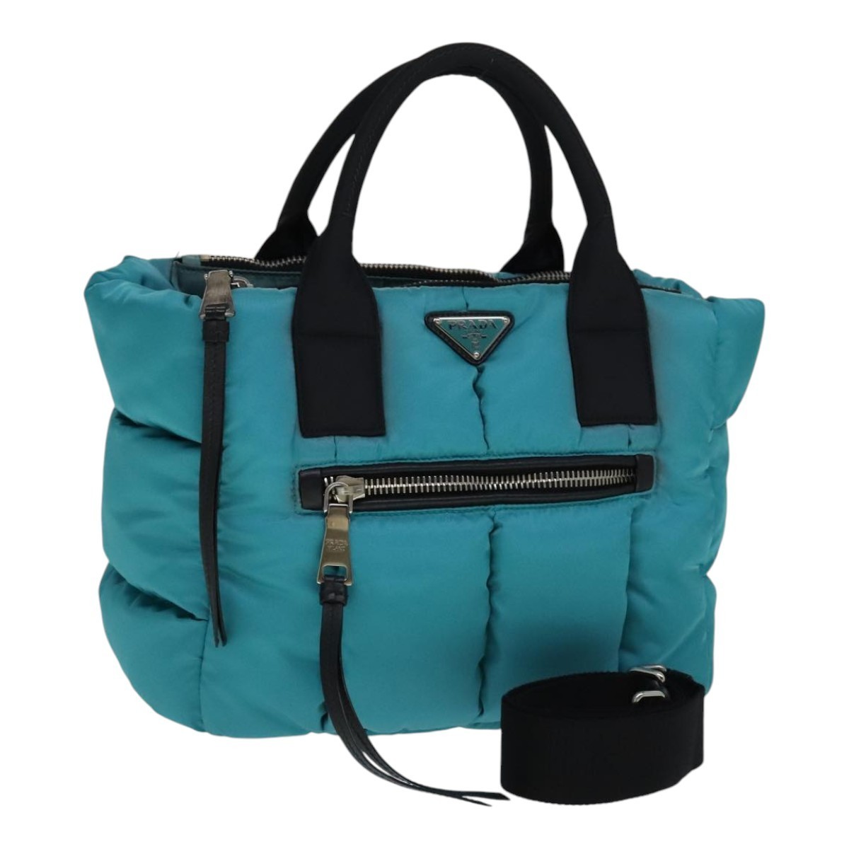 Prada Hand Bag Nylon 2way Turquoise Blue Auth 111354v